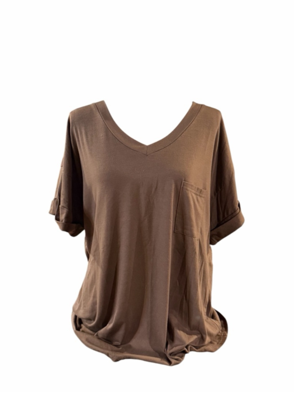 Women's MIHOLL Brown Short Sleeve V-Neck Tee Plus Size XXL